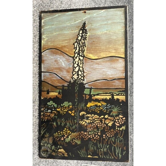 Wood Arts & Crafts Decorative Panel Carved Southwestern Landscape Desert Plaque - Picture 7 of 10
